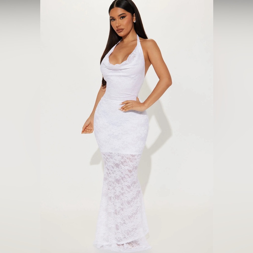 Fashion Nova lace maxi dress. Brand new. Size L. Color white.
